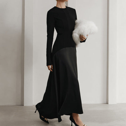 Elegant Black A-Line Maxi Dress With Round Neck