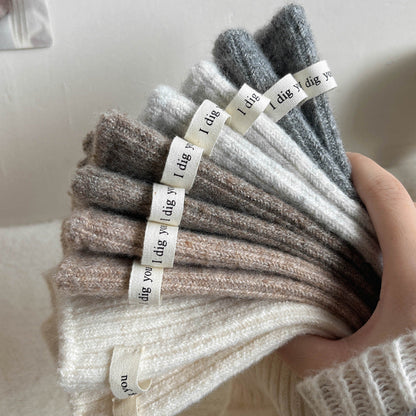 Winter Thermal Solid Color Crew Socks