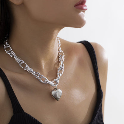 Geometric Heart Pendant Necklace With Cross Chain