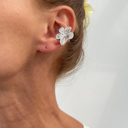 Sea Star Shell C-Shaped Earrings With Floral Design