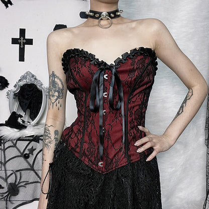 Dark Aesthetic Strapless Lace Crop Top