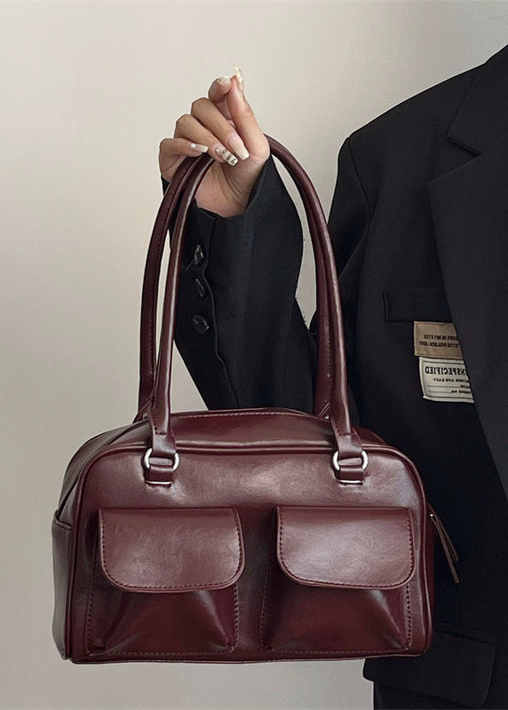 Structured Vegan Leather Shoulder Bag With Front Pouches