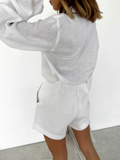 Color Block Button Down Shirt Short Sets