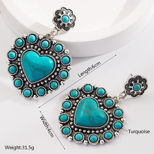 Trendy Heart-Shaped Turquoise Drop Earrings
