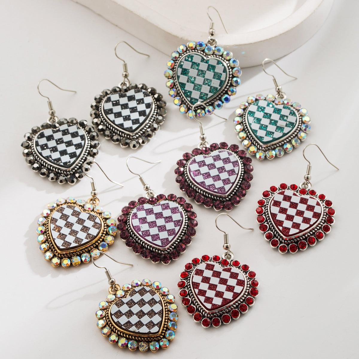 Trendy Heart-Shaped Earrings with Rhinestone Detail
