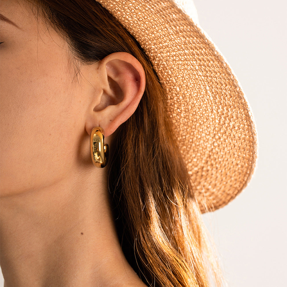 Gold Plated Stainless Steel Hollow C Hoop Earrings