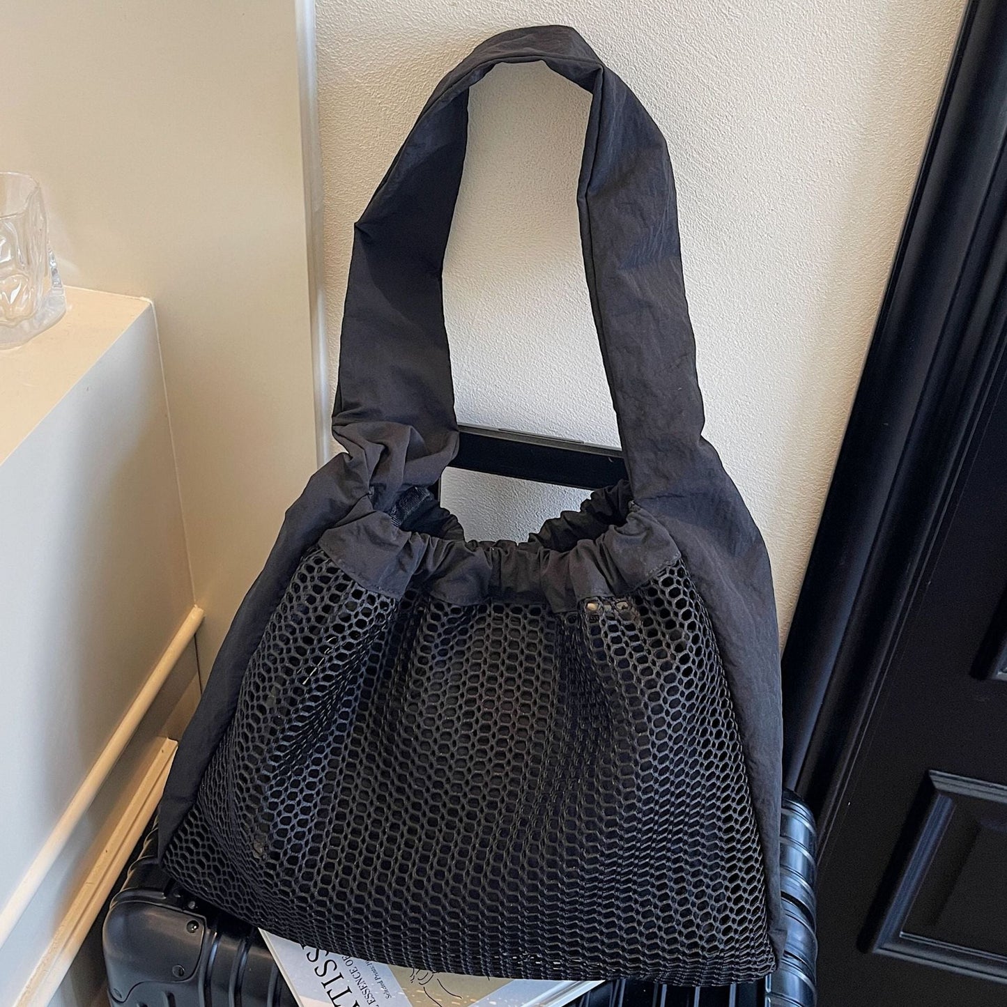 Hollow Nylon Tote Bag Stylish Casual Large Capacity Shoulder Bag