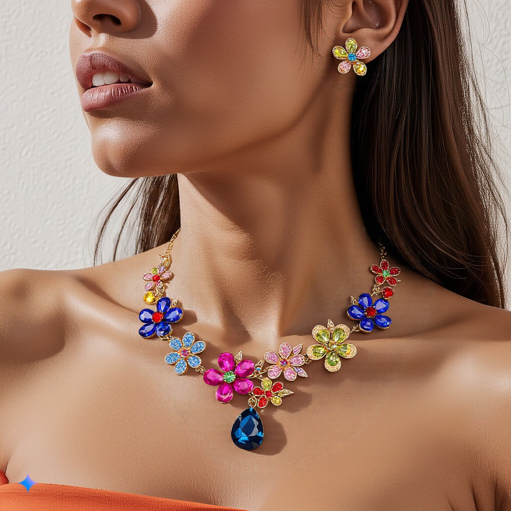 Floral Drop Necklace and Earring Set Vintage Jewelry