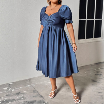 Elegant Blue Maxi Dress with V-Neck for Plus Size Women