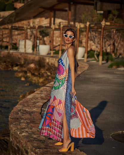 Hot Selling New Print V-Neck Strap Dress Seaside Beach Skirt