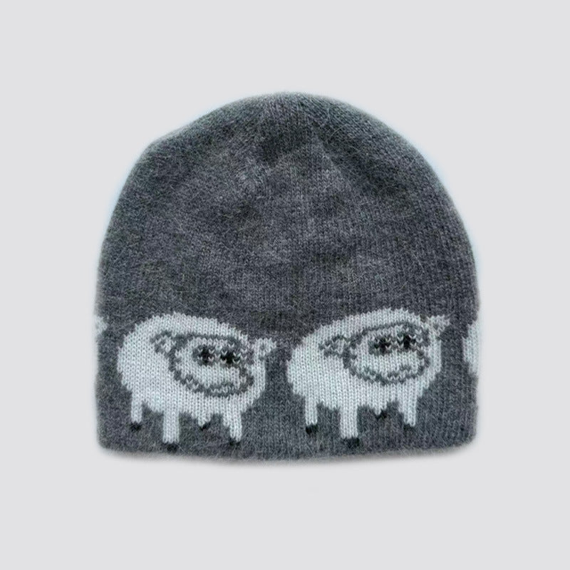 Cute Knitted Rabbit Hair Blend Beanie Hat for Women