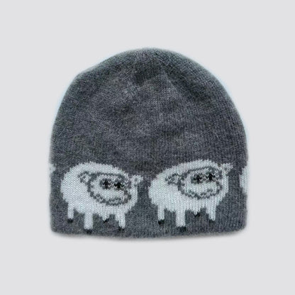 Cute Knitted Rabbit Hair Blend Beanie Hat for Women