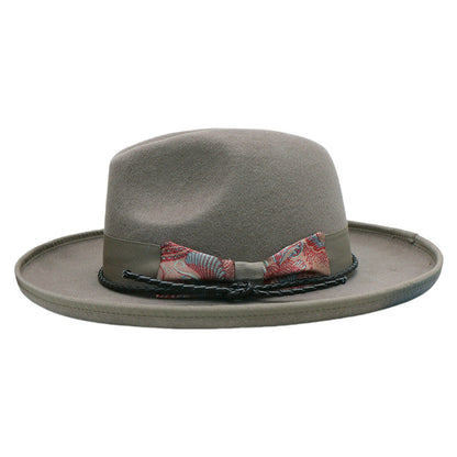 Vintage Wool Felt Men's Fedora Hat with Bow Tie