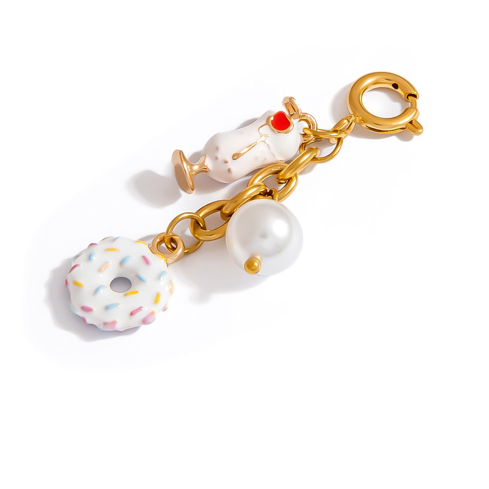 DIY Stainless Steel Coffee Cup Doughnut Charm Keychain