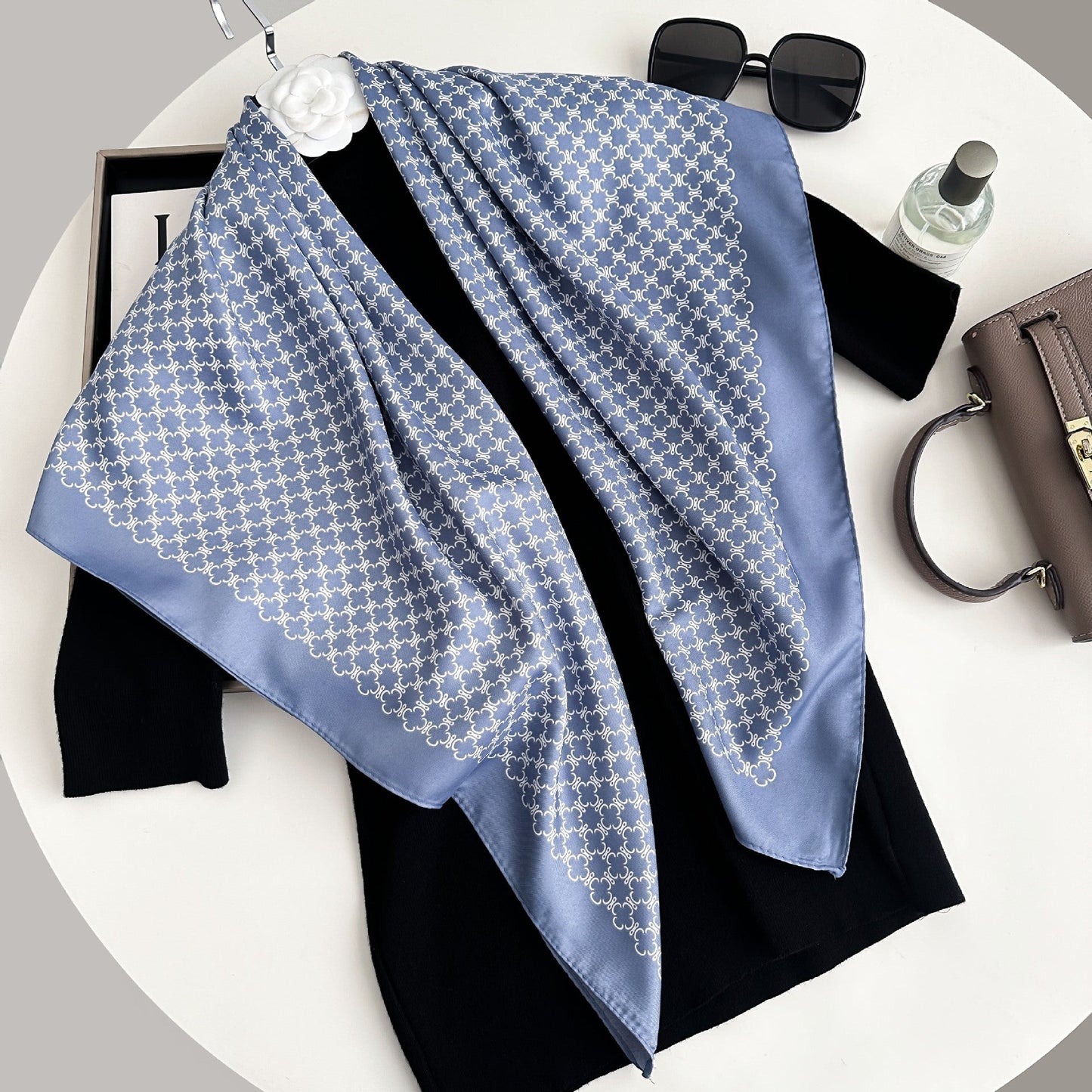 Color Block Print Soft Square Silk Scarf