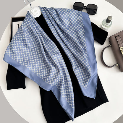 Color Block Print Soft Square Silk Scarf