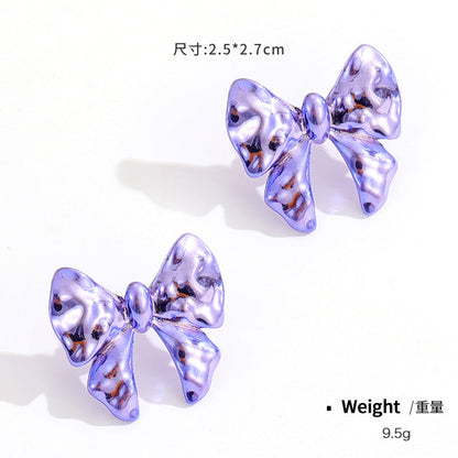 Metal Flower Bow Barbie Pink Stud Earrings Women'S Fashion Personality Earrings