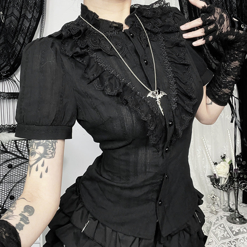 Gothic Floral Texture Shirt Casual Dark Style