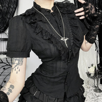 Gothic Floral Texture Shirt Casual Dark Style