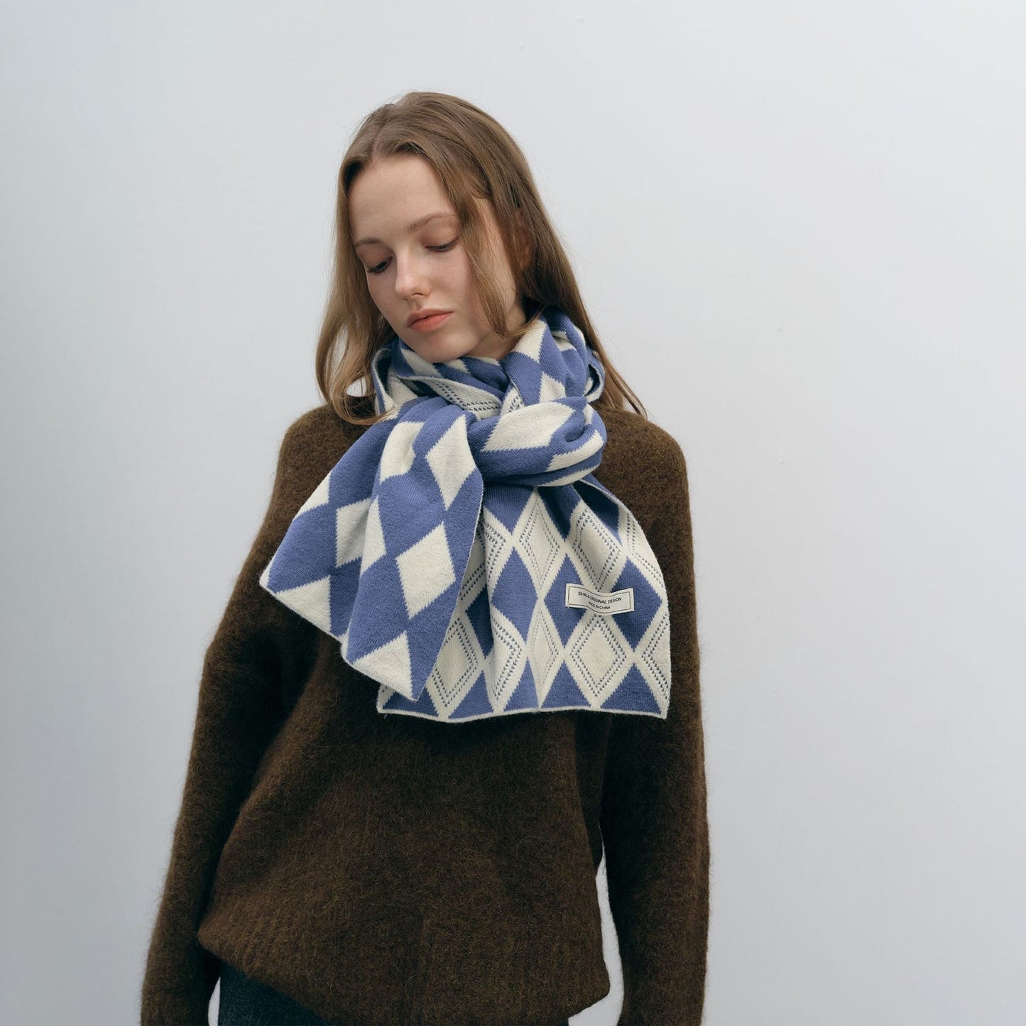 Color Block Diamond Plaid Warm Knit Scarves