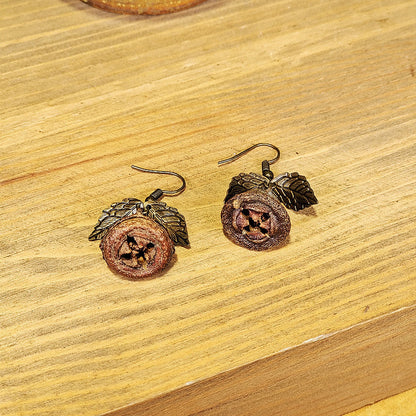 Creative Long Leaf Wood Earrings with Natural Dried Fruits
