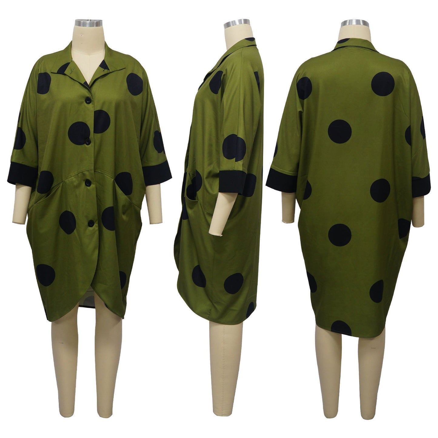 Digital Print Long Sleeve Shirt Dress With Pockets
