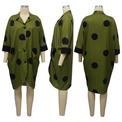 Digital Print Long Sleeve Shirt Dress With Pockets