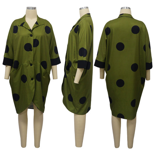 Digital Print Long Sleeve Shirt Dress With Pockets