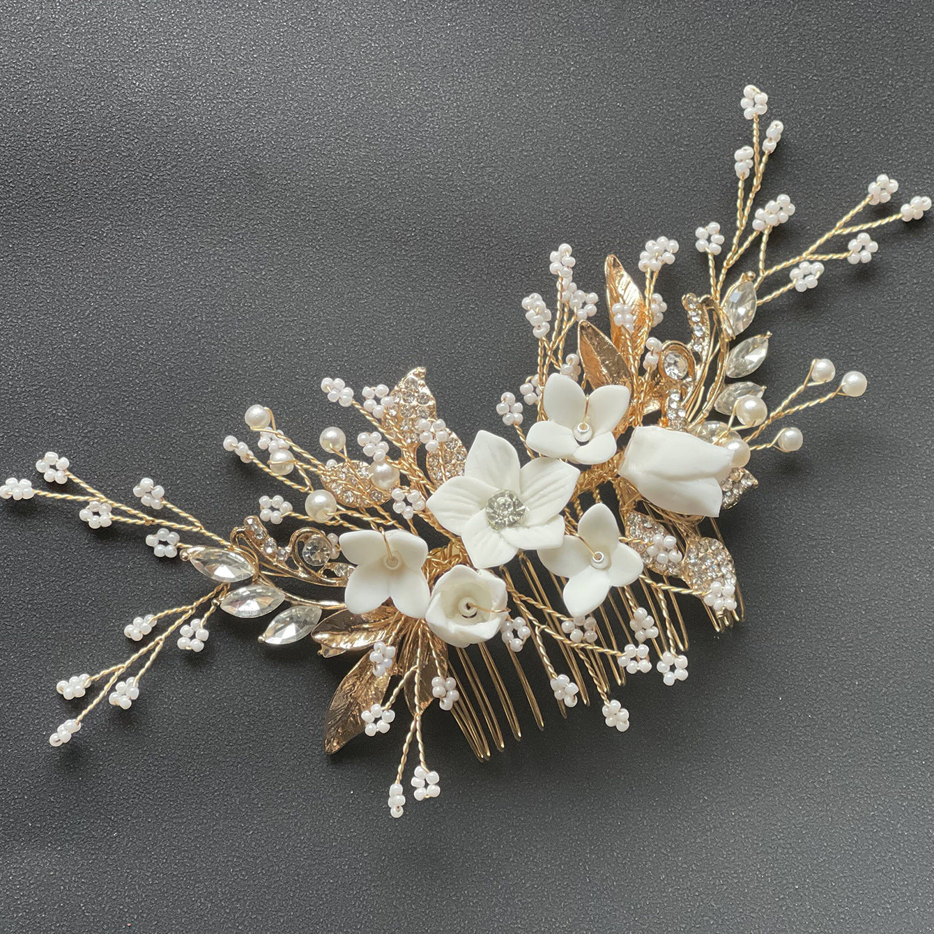 Bride Hair Accessory White Floral Comb Elegant Wedding Hairpiece