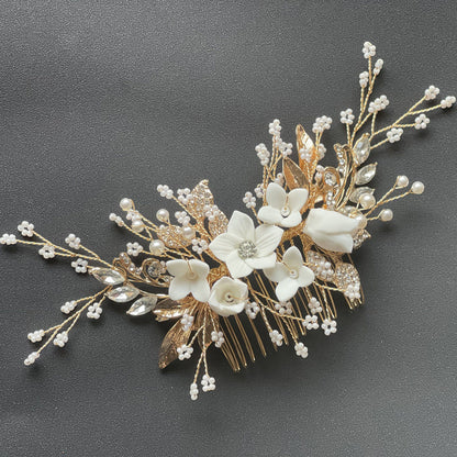 Bride Hair Accessory White Floral Comb Elegant Wedding Hairpiece