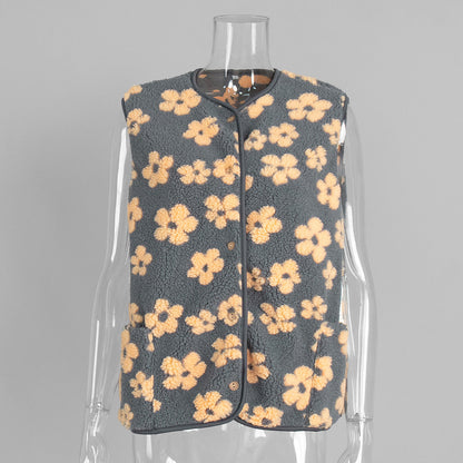 Floral Print Sleeveless Vest for Women Comfortable Casual Cardigan