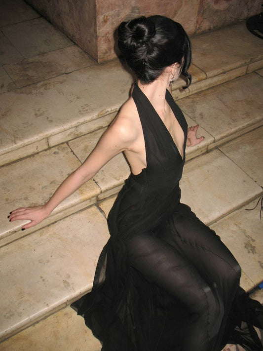 Sexy Hollow Deep V Neck Halter Bodycon Dress