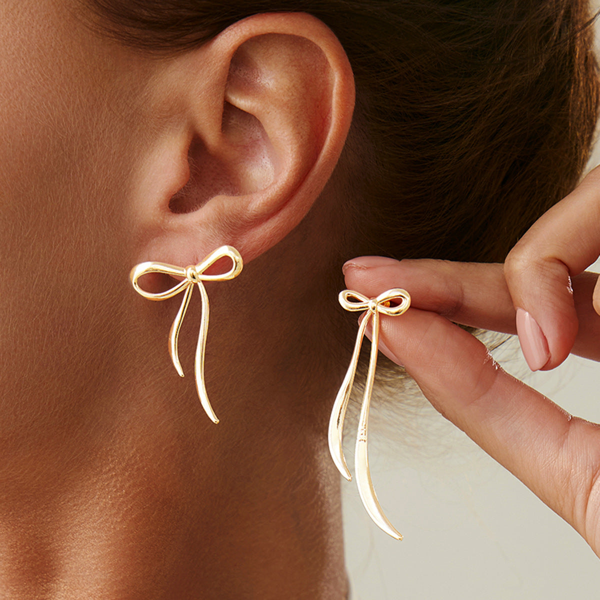 Geometric Bowknot Stud Earrings Metal Floral Design Jewelry