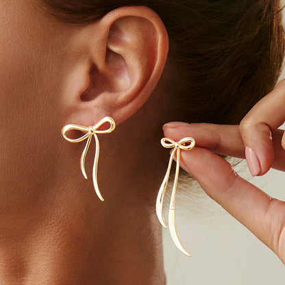 Geometric Bowknot Stud Earrings Metal Floral Design Jewelry