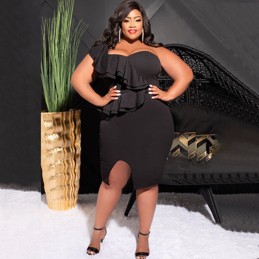Off-Shoulder Ruffle Midi Dress Stylish Casual Dress