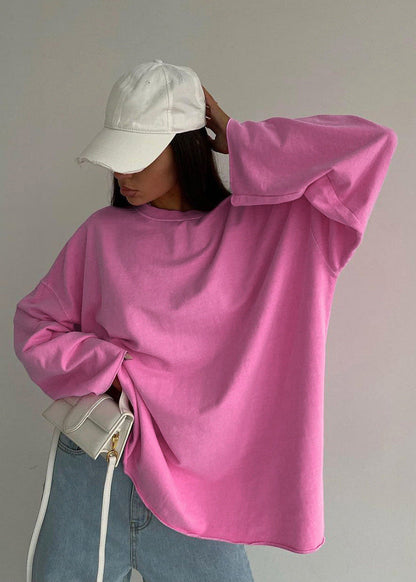 Oversized Cotton Long Sleeve Tee Pink Soft