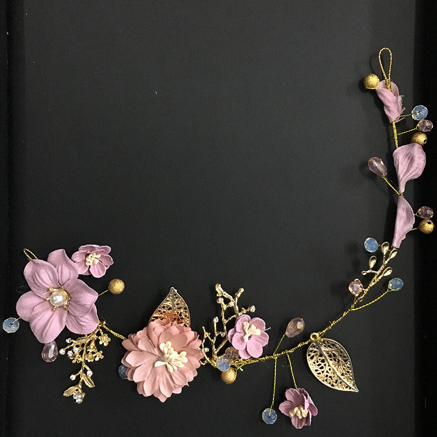 Gold Leaf Purple Bridal Headpiece Handmade Floral Hair Accessory
