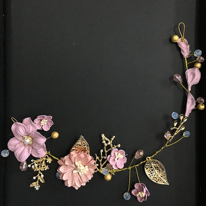 Gold Leaf Purple Bridal Headpiece Handmade Floral Hair Accessory