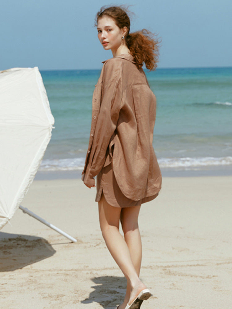 Elegant Tencel Linen Button-Up Shirt for Women