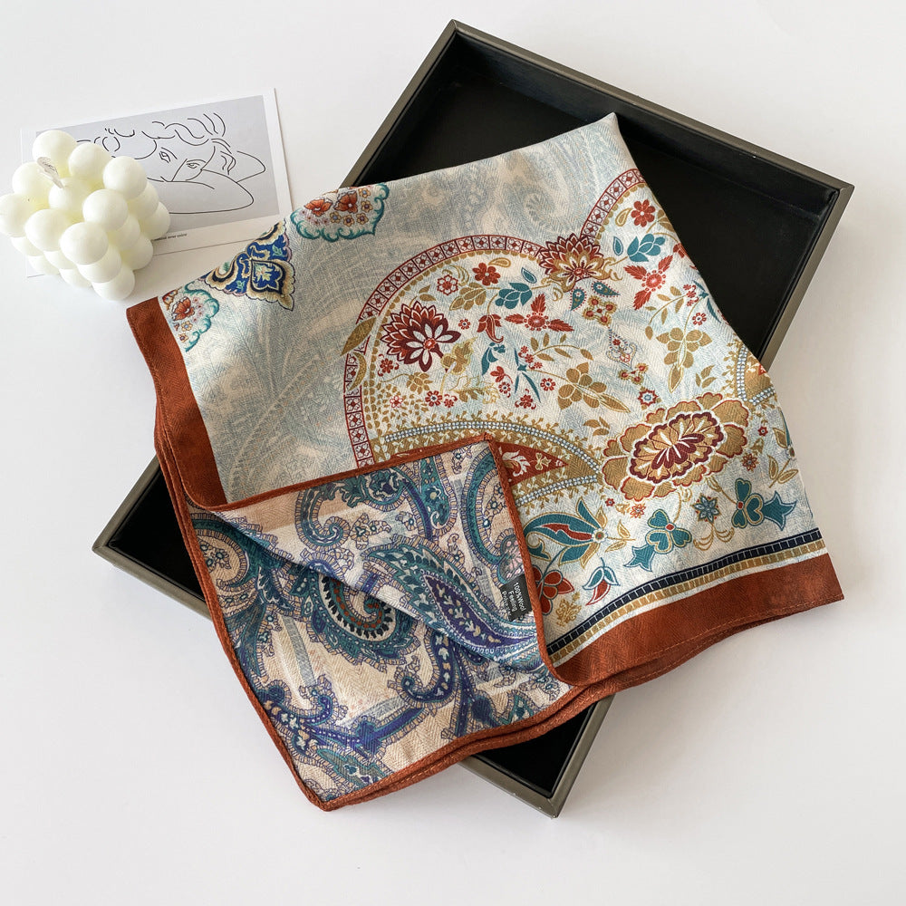 Elegant Flower Print Long Satin Scarf