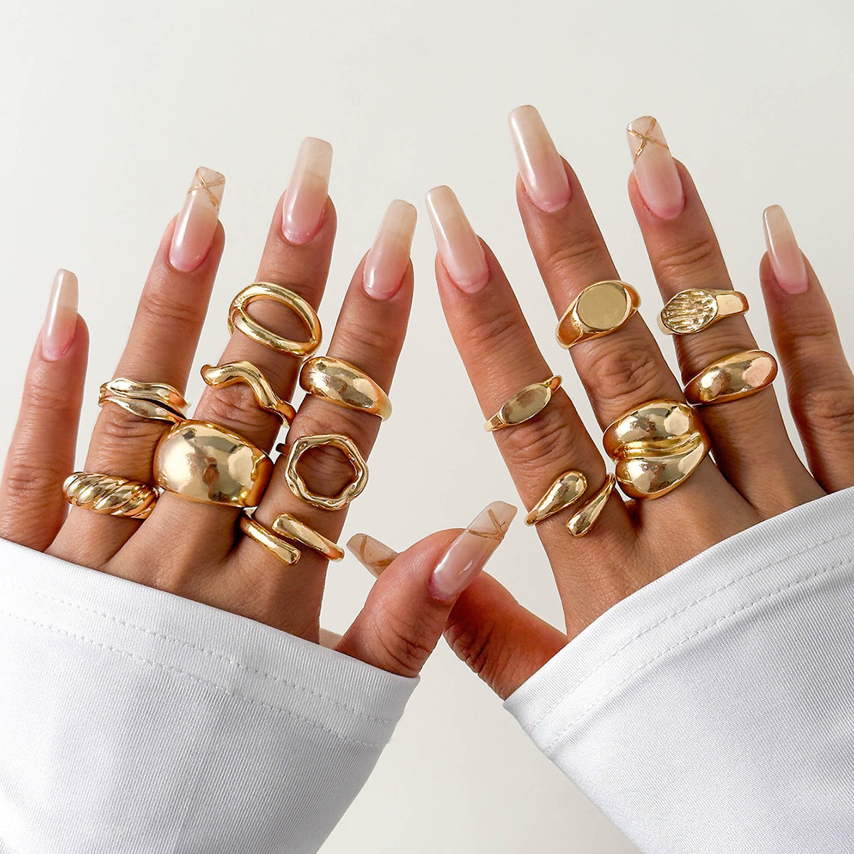 Geometric Hollow Statement Ring Set Stylish Mixed Metal Rings