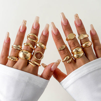 Geometric Hollow Statement Ring Set Stylish Mixed Metal Rings