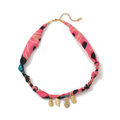 Colorful Flower Shell Pendant Scarf Necklace