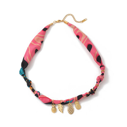 Colorful Flower Shell Pendant Scarf Necklace