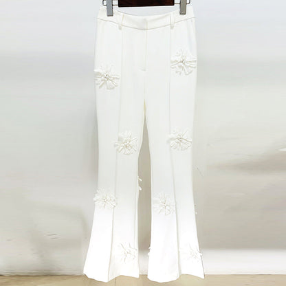 Floral Embellished Pants Stylish Casual Suit Trousers