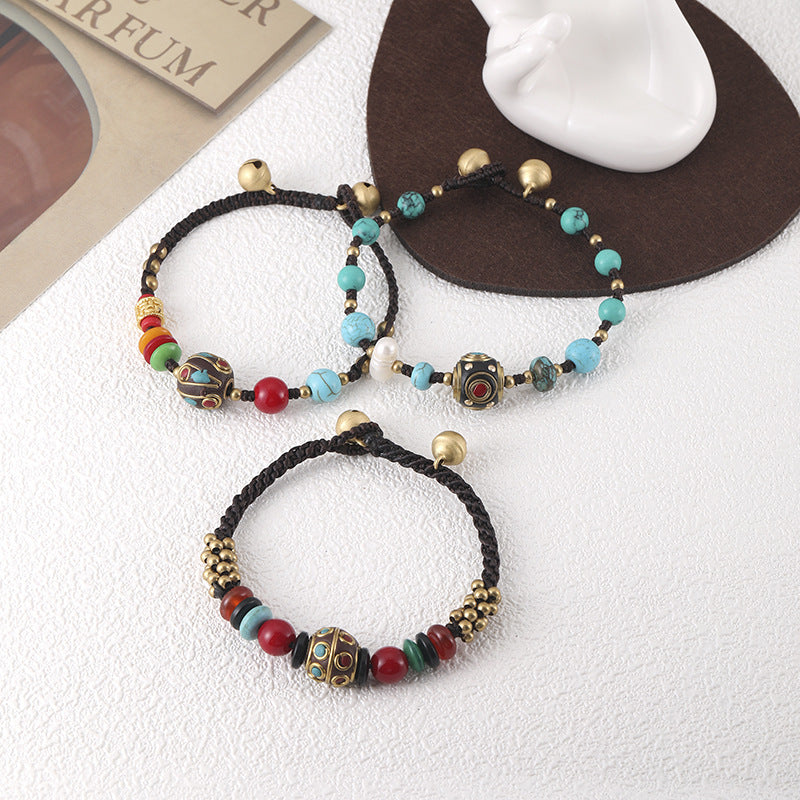 New National Style Jewelry Nepal Beads Turquoise Bracelet Retro Fashion Simple Hand-Woven Bracelet