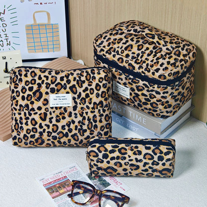 Large Capacity Leopard Print Quilted Makeup Bag