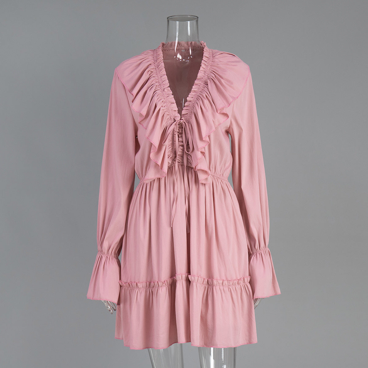 V-Neck Flare Sleeve Chiffon Dress Casual Elegant Short Dress
