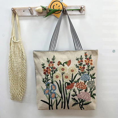 Large Capacity Tote Bag with Golden Embroidery Creative Pattern