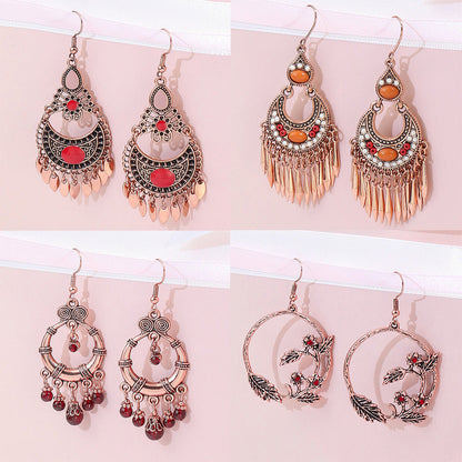 Bohemian Style Vintage Geometric Gemstone Earrings for Women